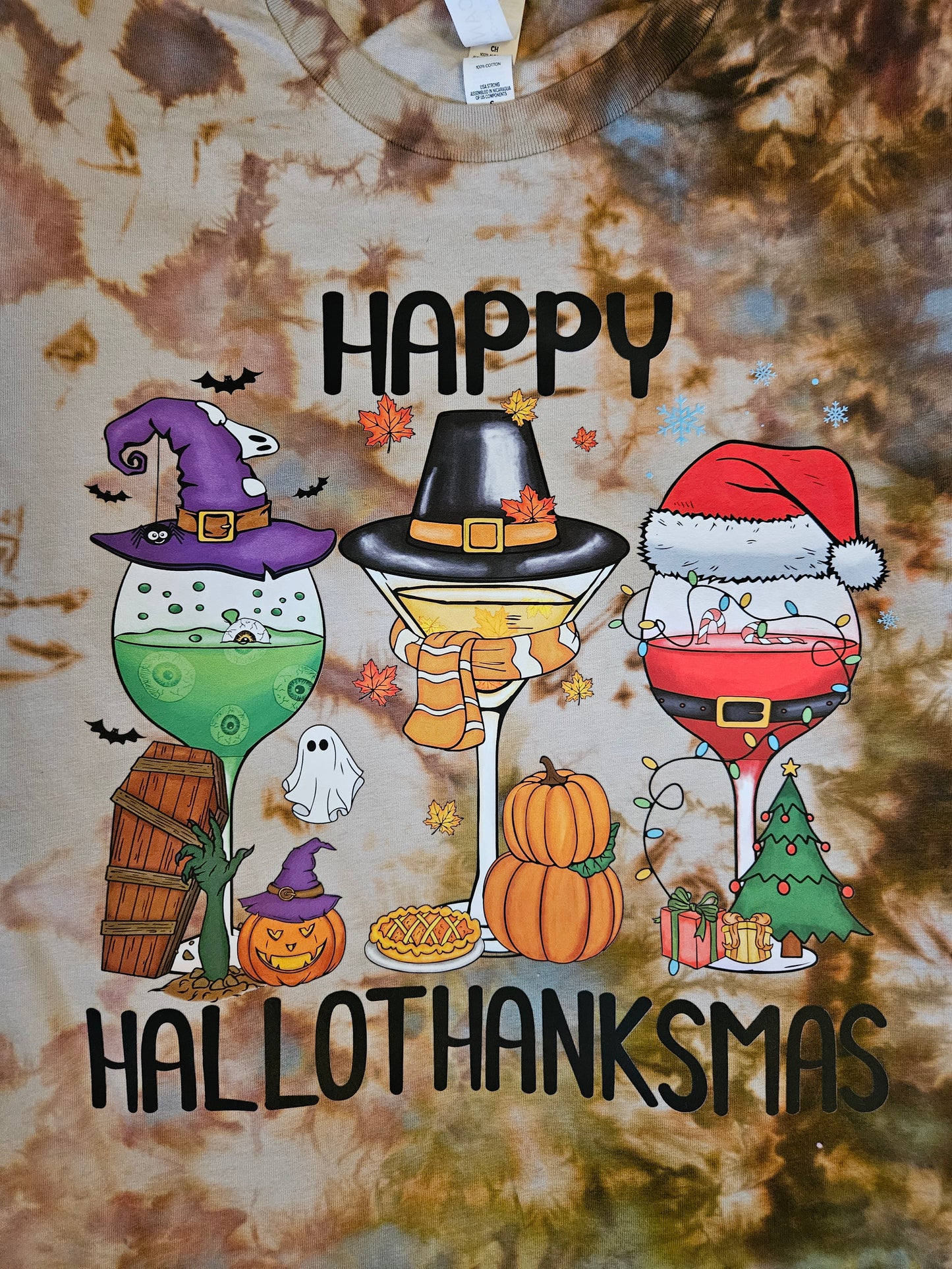 Happy Hallothanskmas Glasses Tie-Dye Shirt