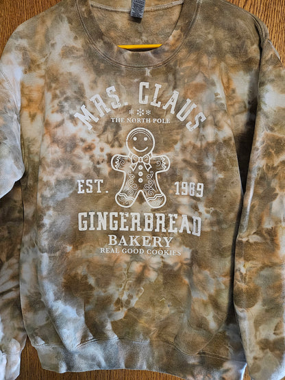 Mrs. Clause Gingerbreat Bakery Tie-Dye Sweatshirt